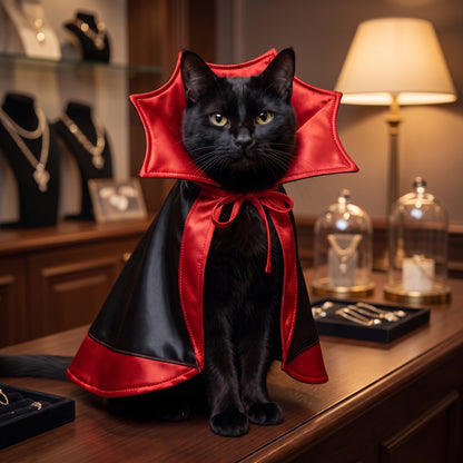 Petsona Cat Vampire Costume – Halloween Cloak & Hat Set